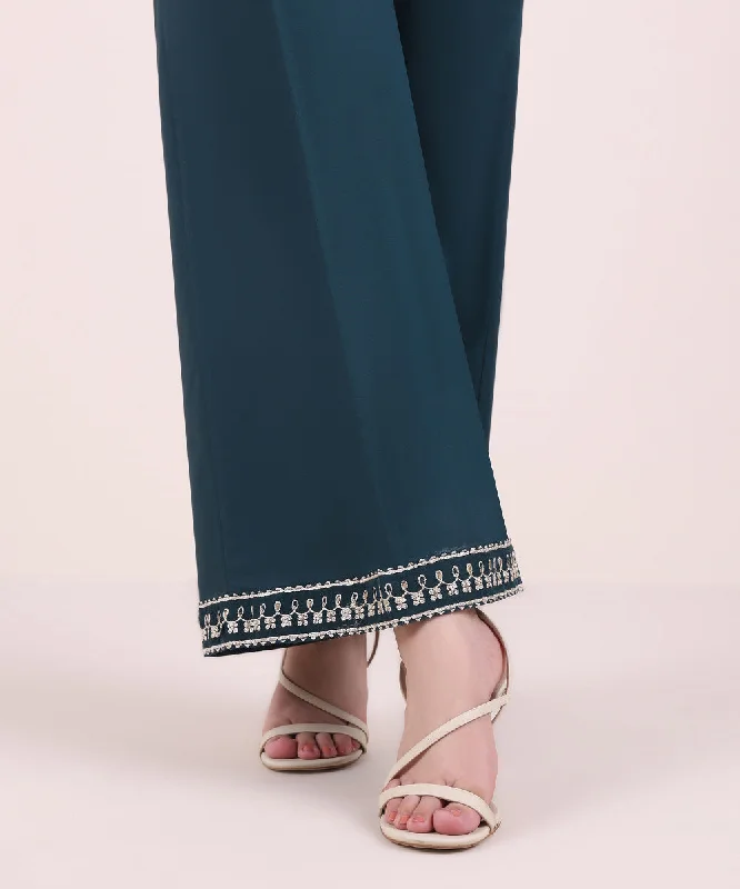 Embroidered Cambric Flared Pants