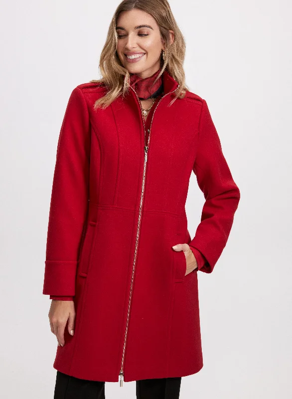 Zip Front Wool-Blend Coat